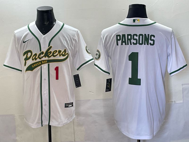 Men 2025 Green Bay Packers #1 Parsons white Joint Name Nike Limited NFL Jersey style 004->green bay packers->NFL Jersey